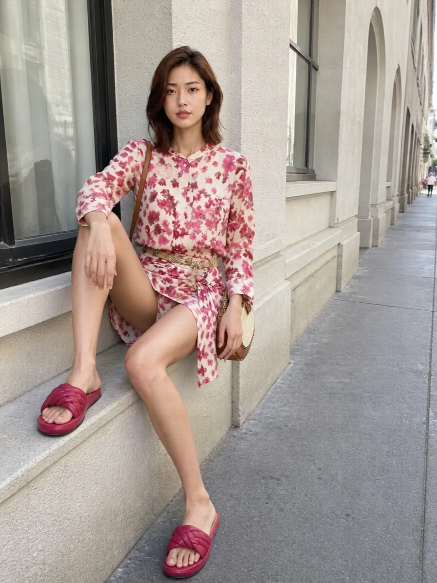Isabel marant floral mini skirt pink slide outfit