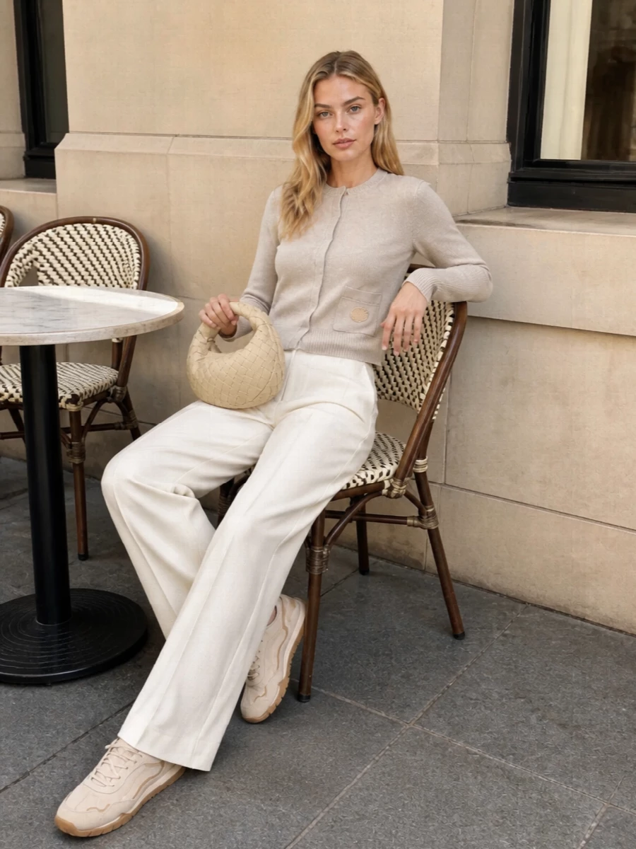 Fendi cropped cardigan wide leg trousers outfit