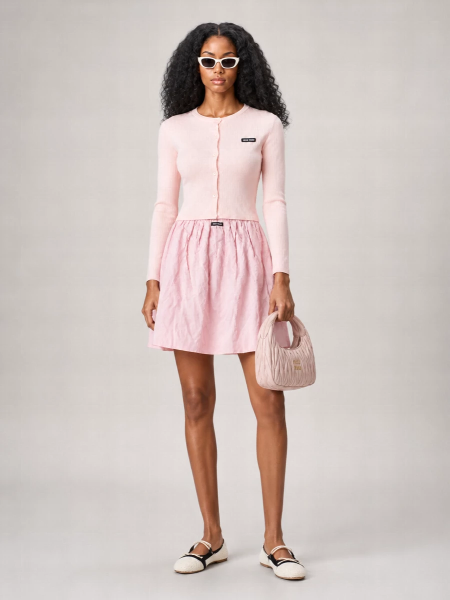 Miu Miu Pointelle-Knit Cotton Crewneck Cardigan