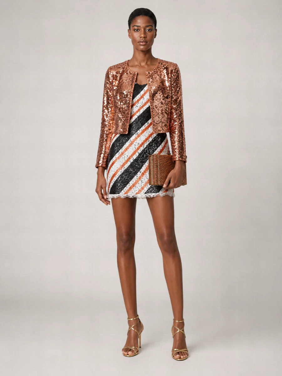 Dolce&Gabbana Sequined Long-Sleeve Cropped Jacket