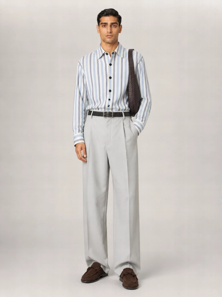 Bottega Veneta Striped Embroidered Silk Oversized Padded Shirt