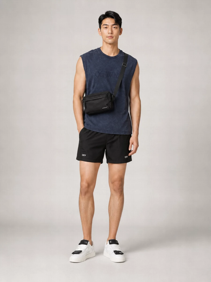 Off-White Polyester Swim Shorts With Elastic Waist And Pockets