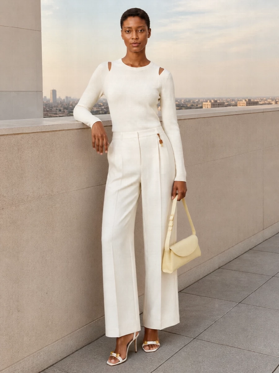Elisabetta franchi ivory sweater wide leg trousers