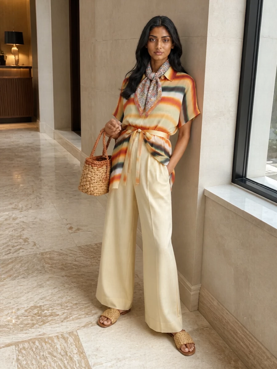 Loewe paulas ibiza striped shirt wide leg outfit