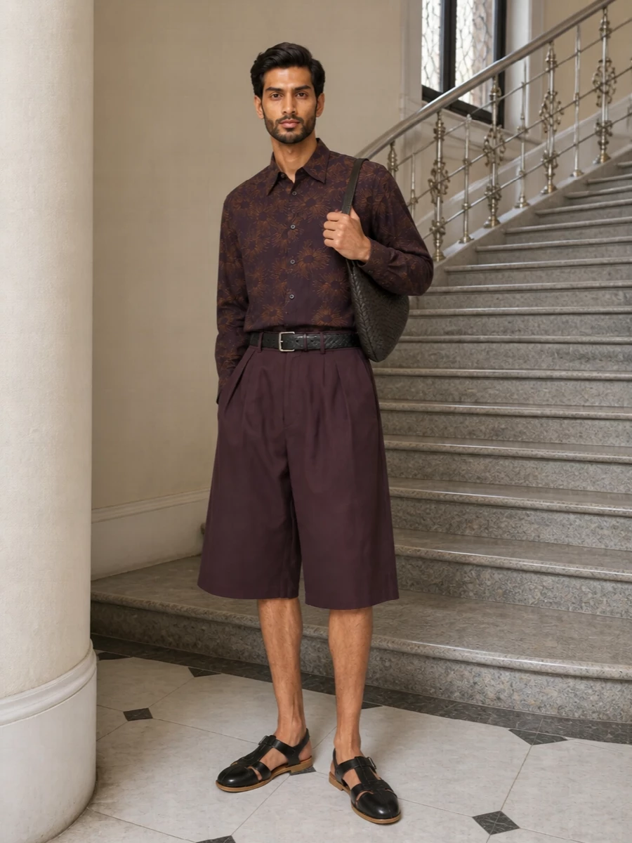 Dries van noten plum shirt bermuda outfit