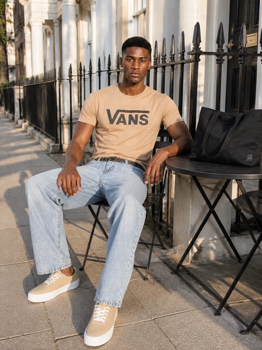 Vans sand tee carhartt light jeans outfit