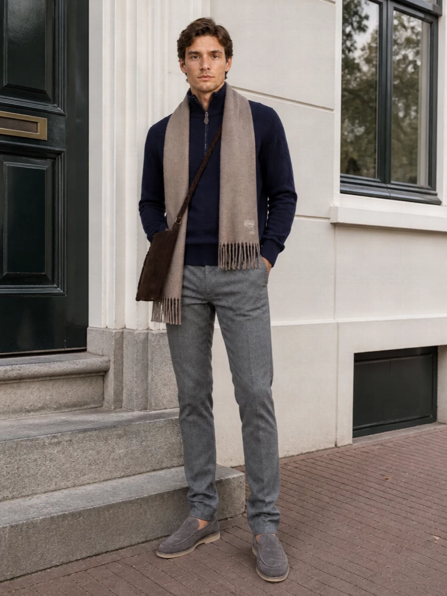 Jacob cohen grey jeans navy half zip loafers
