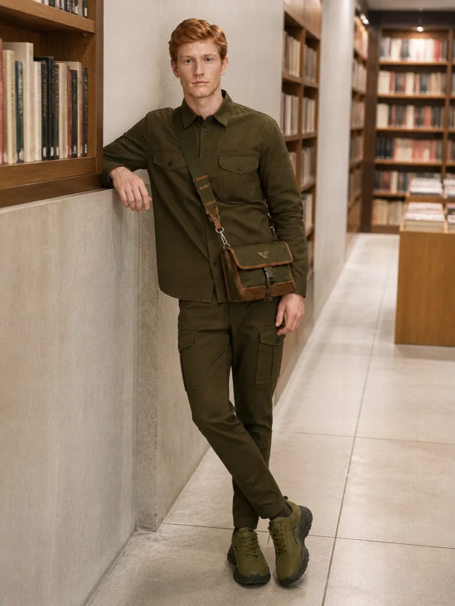 Dsquared2 utility shirt olive cargo pants outfit