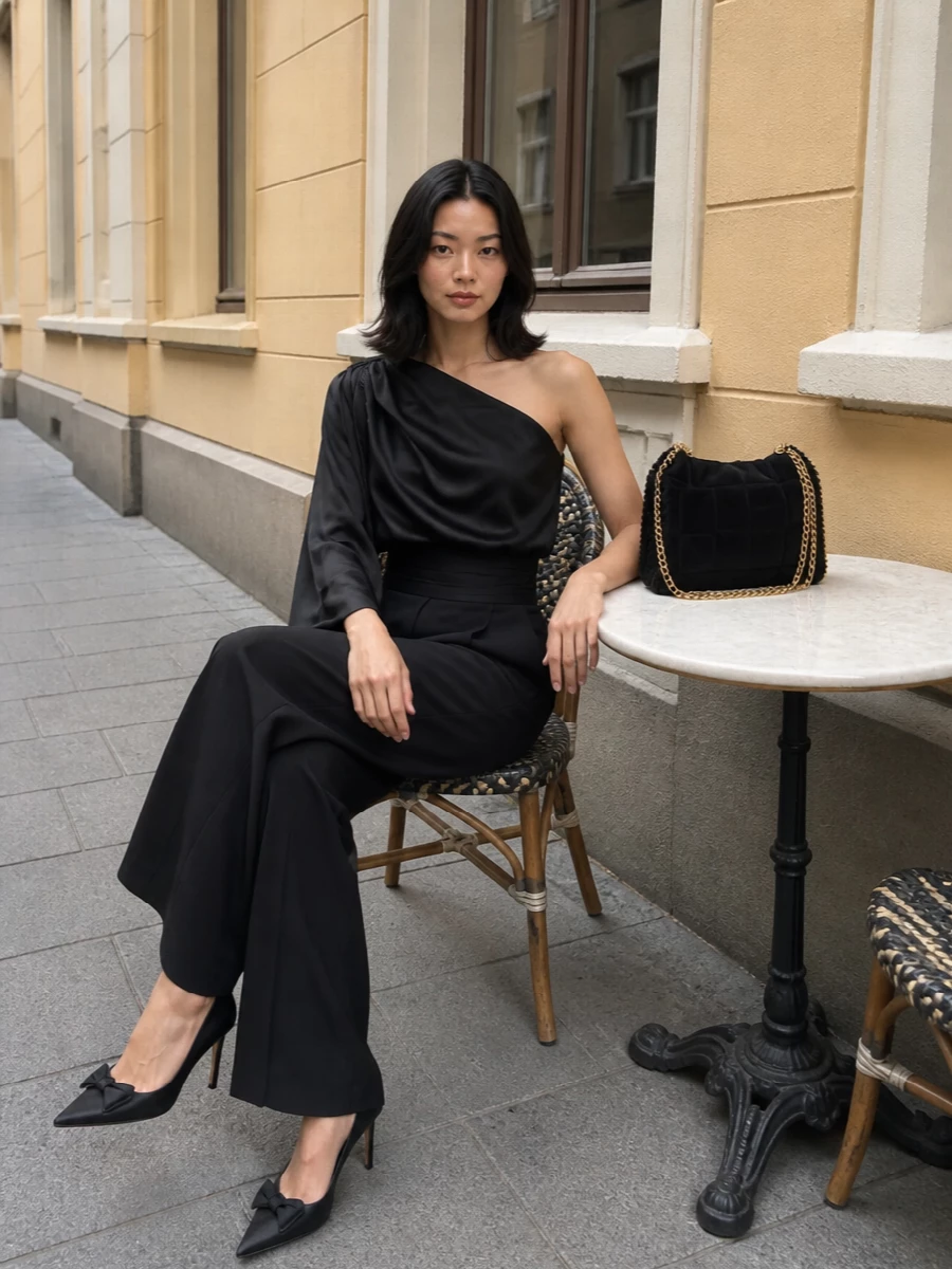 Stella mccartney one shoulder top wide leg trousers