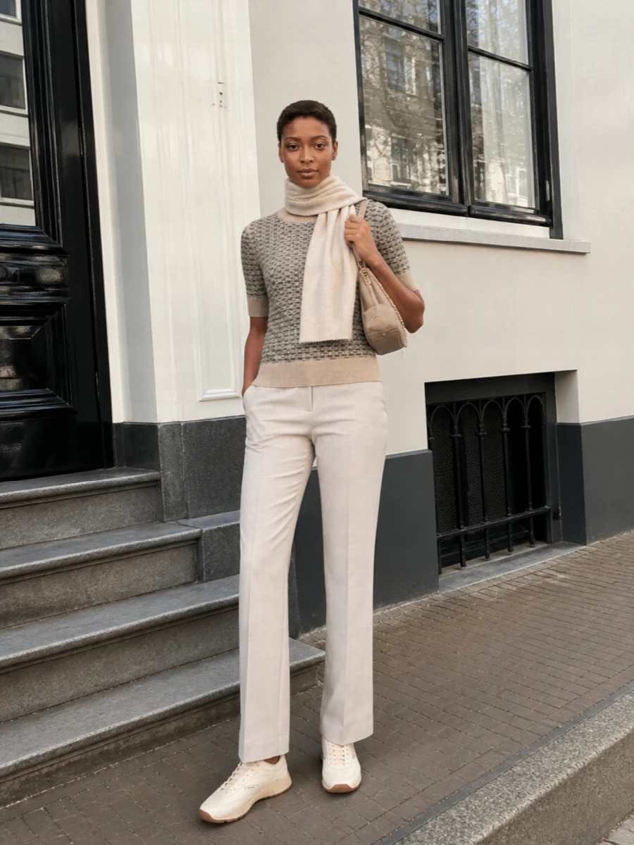 Ermanno scervino beige knit tailored trousers