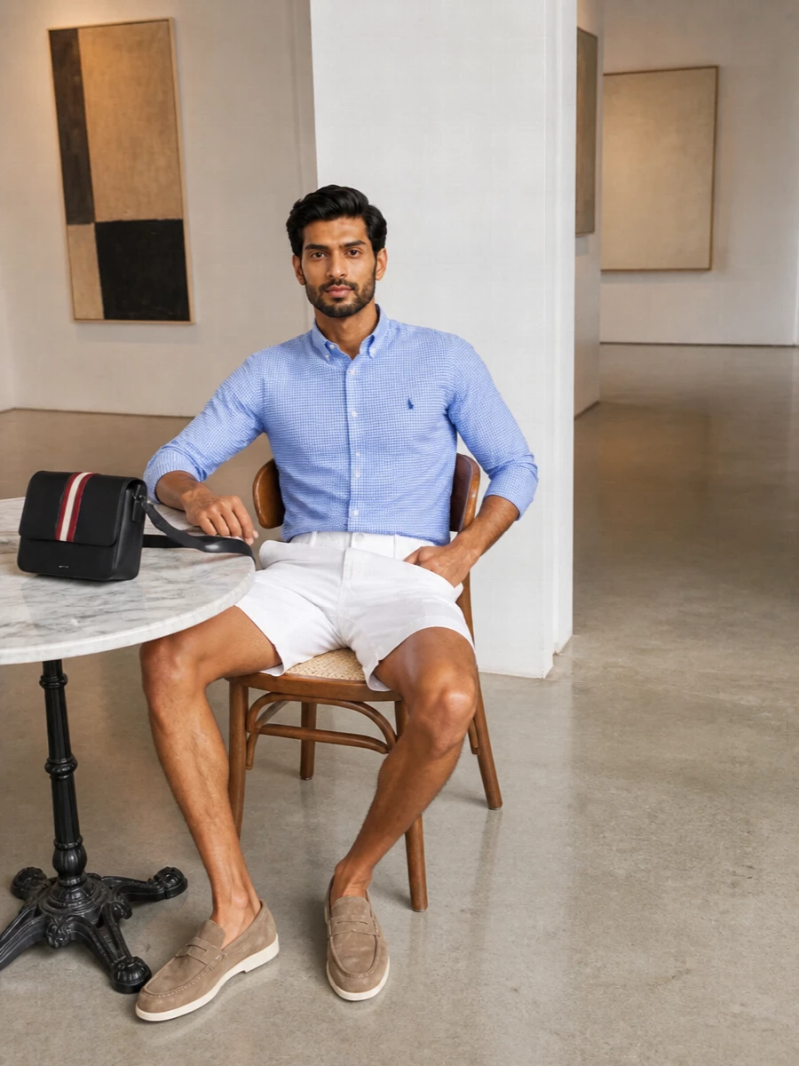 Ralph lauren gingham shirt white chino shorts