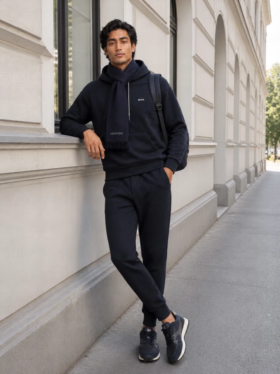 Boss navy hoodie joggers runner sneakers