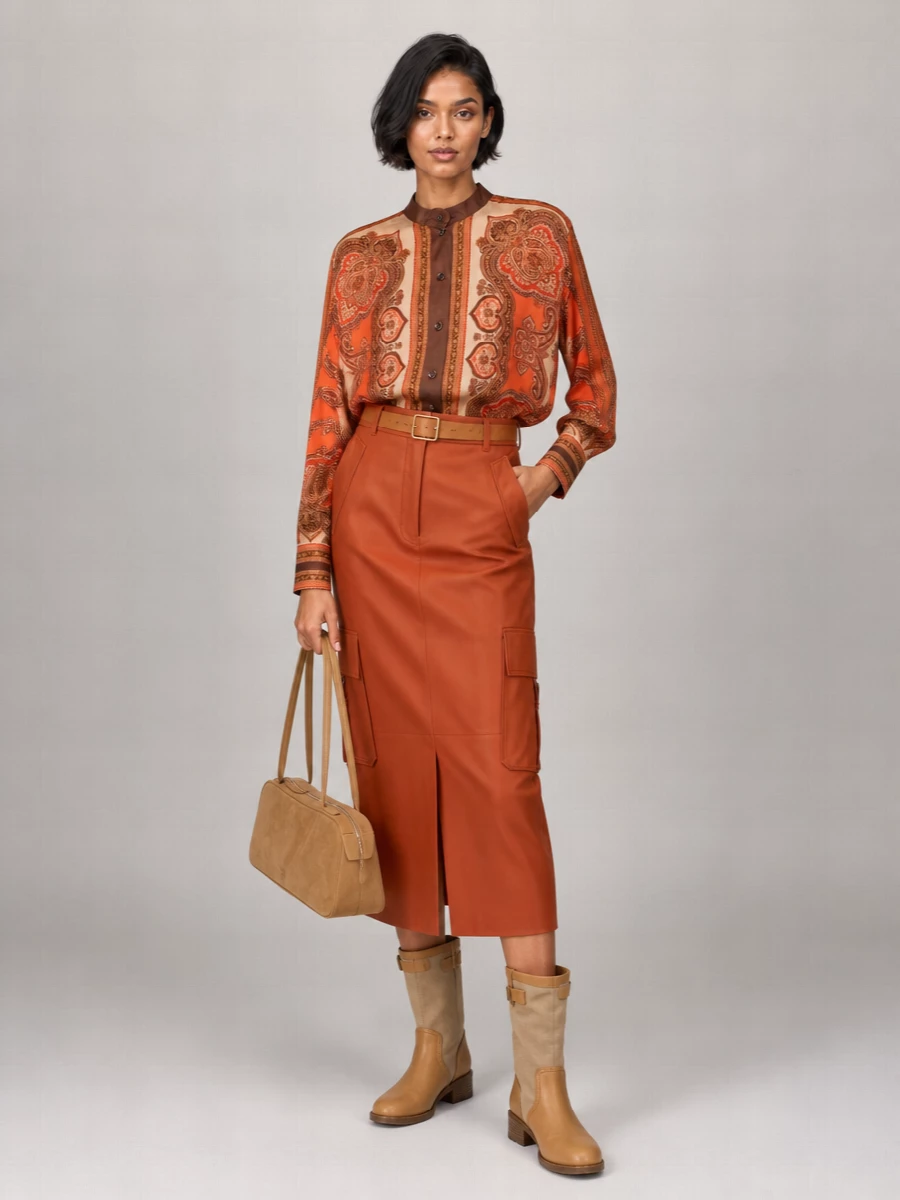 Zimmermann Leather High-Rise Midi Skirt