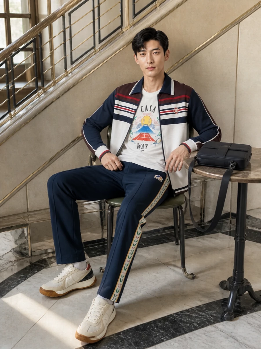 Casablanca track jacket navy track pants outfit