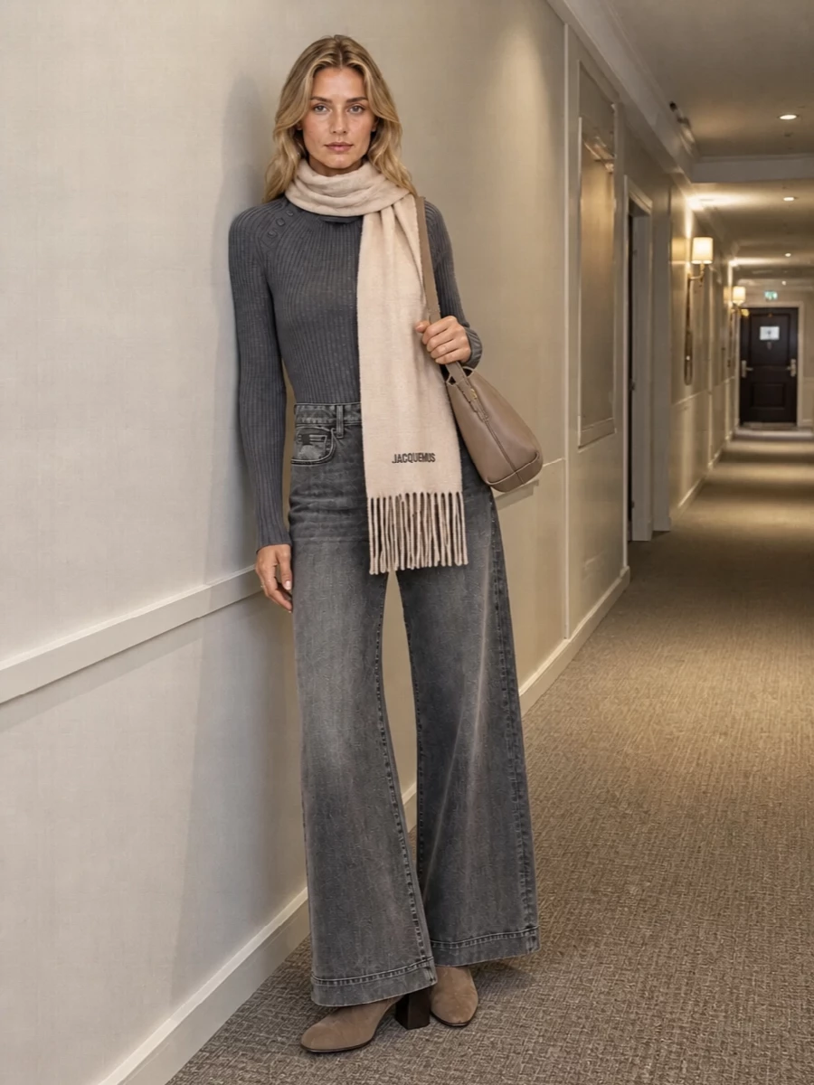 Jacob cohen grey wide leg jeans margiela boots