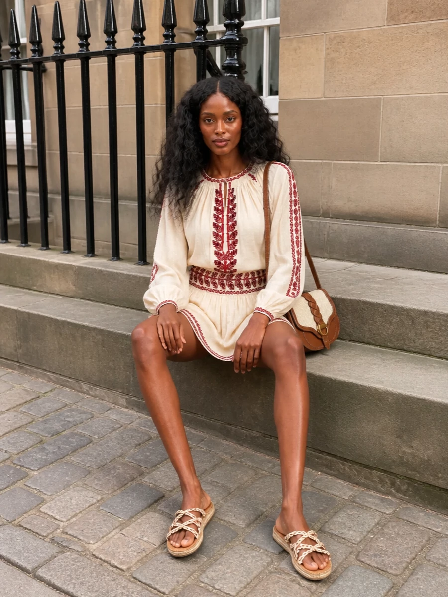 Isabel marant etoile embroidered blouse skirt outfit