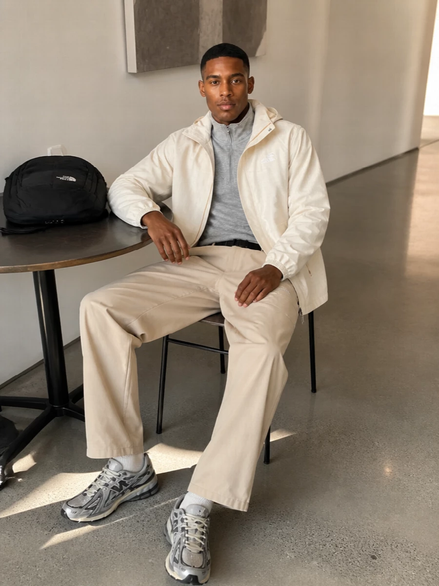 North face shell outfit new balance runners