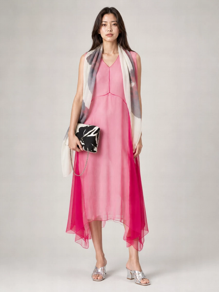 Dries Van Noten Silk Draped Sleeveless Asymmetric Midi Dress
