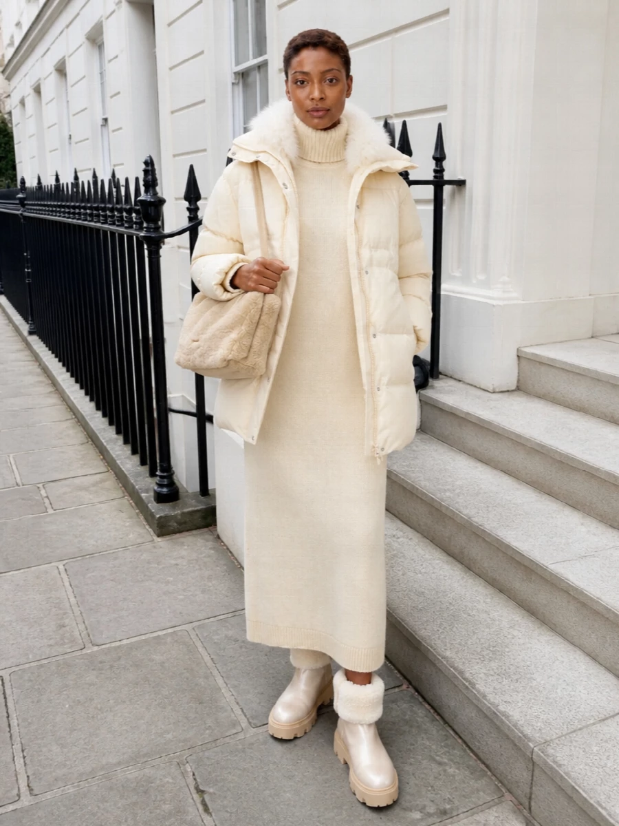 Yves salomon puffer jil sander cream sweater dress