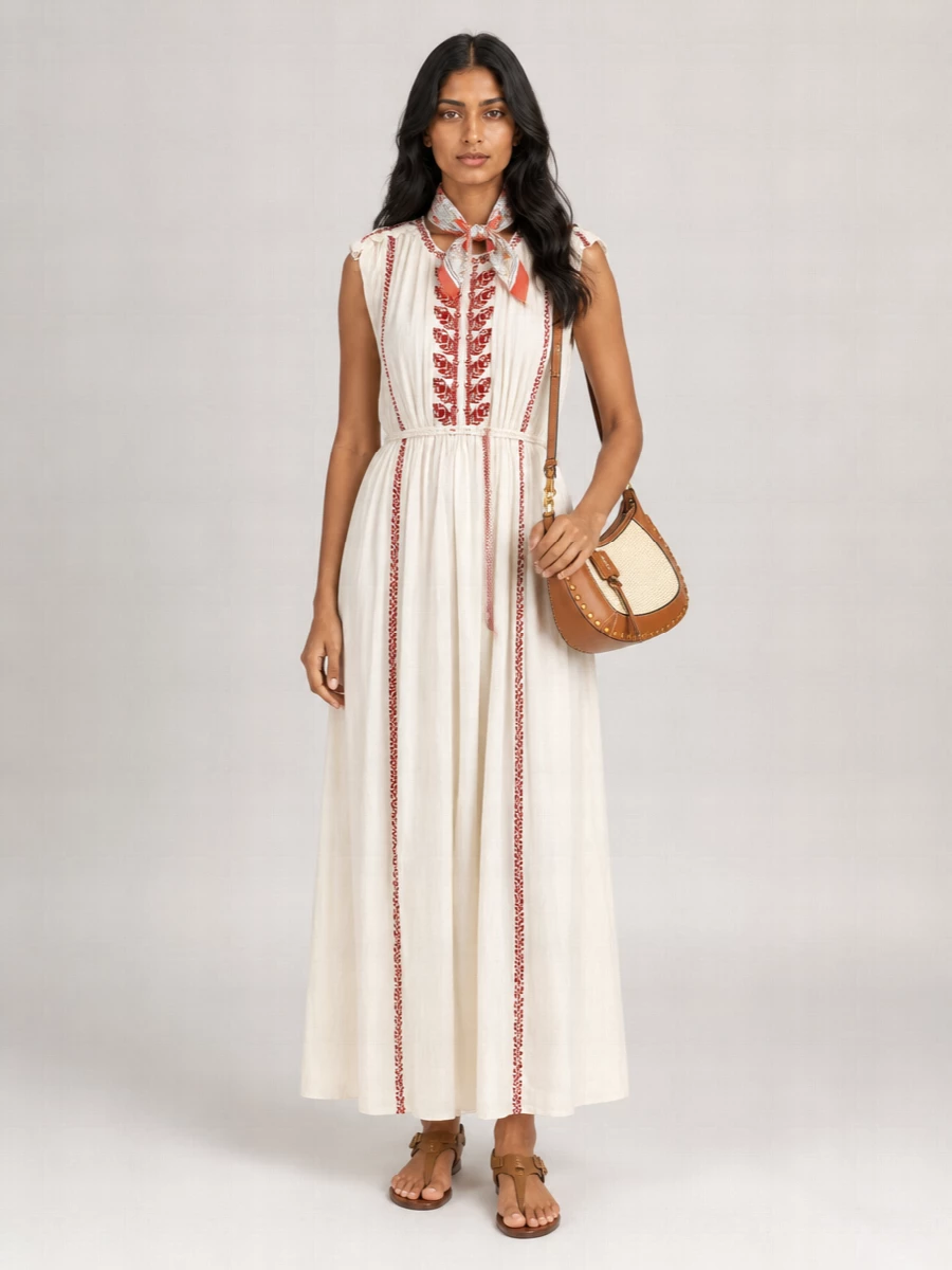 Isabel Marant Etoile Embroidered Sleeveless Maxi Dress
