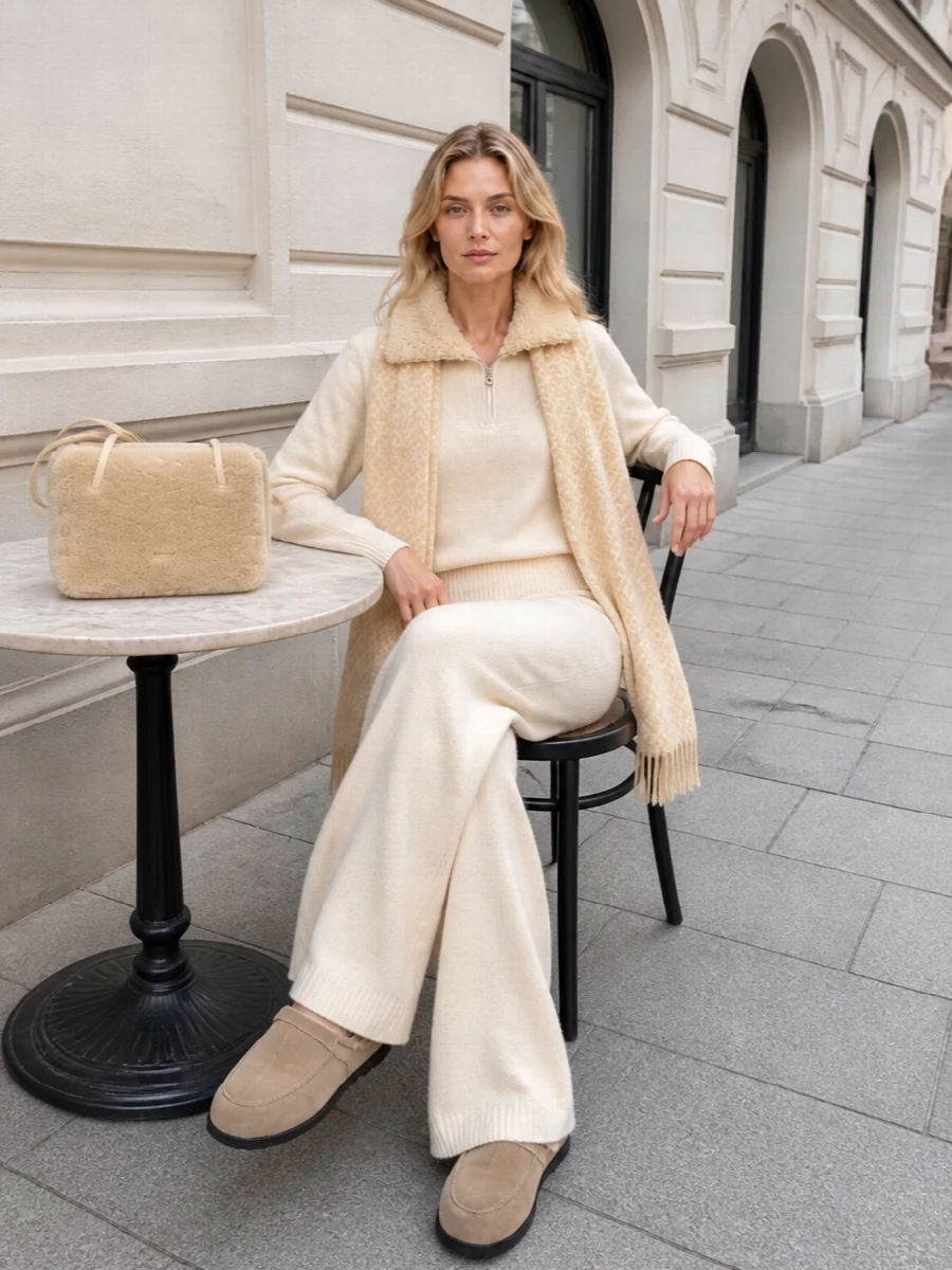 Loewe shearling collar sweater cream knit pants
