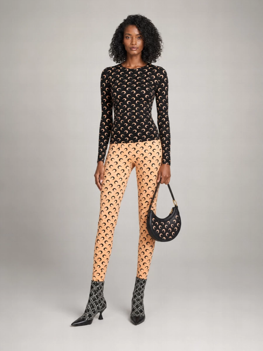 Marine Serre High-Rise Logo-Print Stirrup Leggings