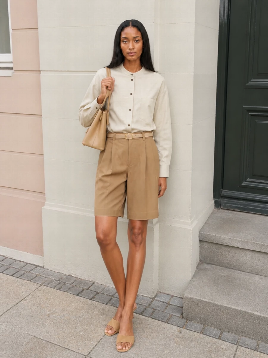 Yves salomon camel shorts neutral designer shirt