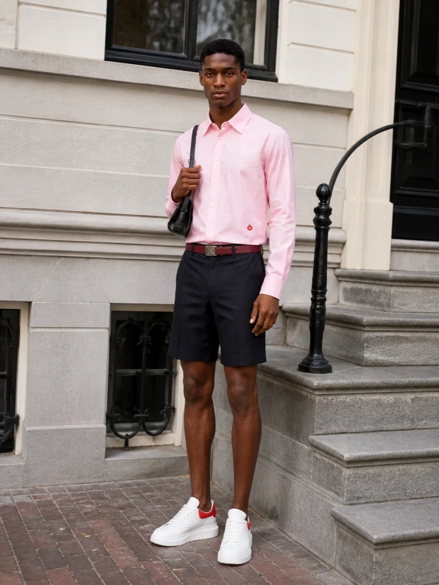Alexander wang pink shirt navy shorts mcqueen sneakers