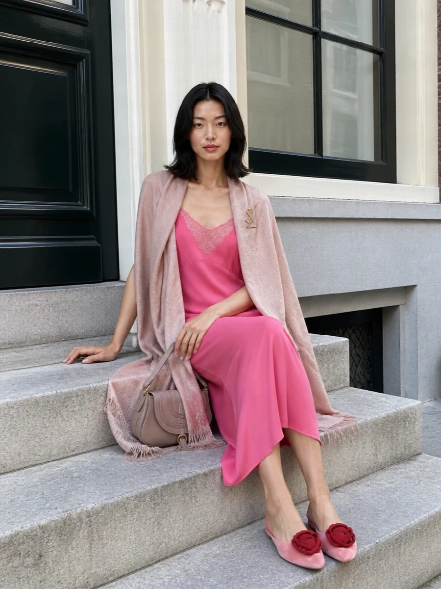 Chloe pink slip dress roger vivier flats