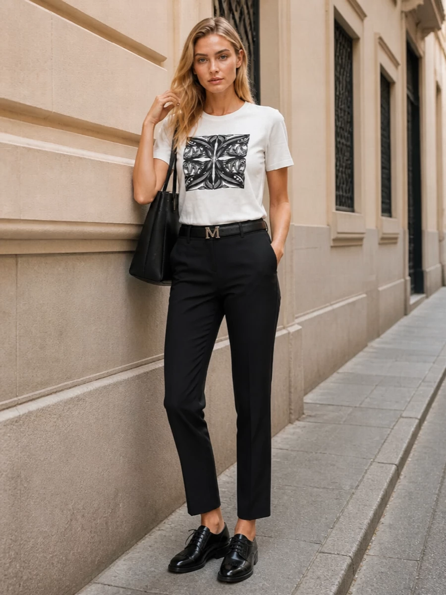 Max mara graphic tee black tailored trousers