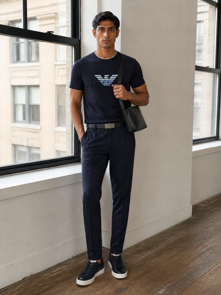 Emporio armani navy joggers navy logo tshirt outfit