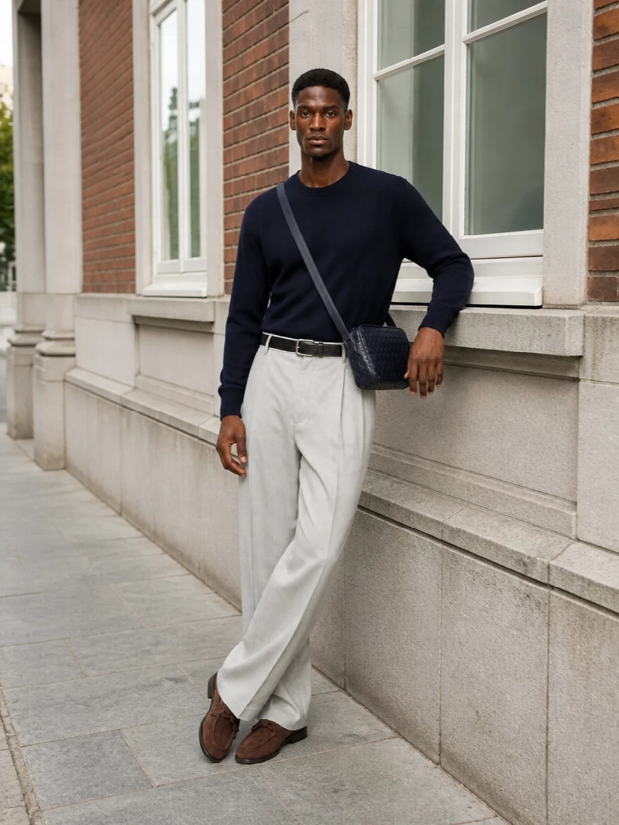 Bottega veneta navy sweater wide leg trousers