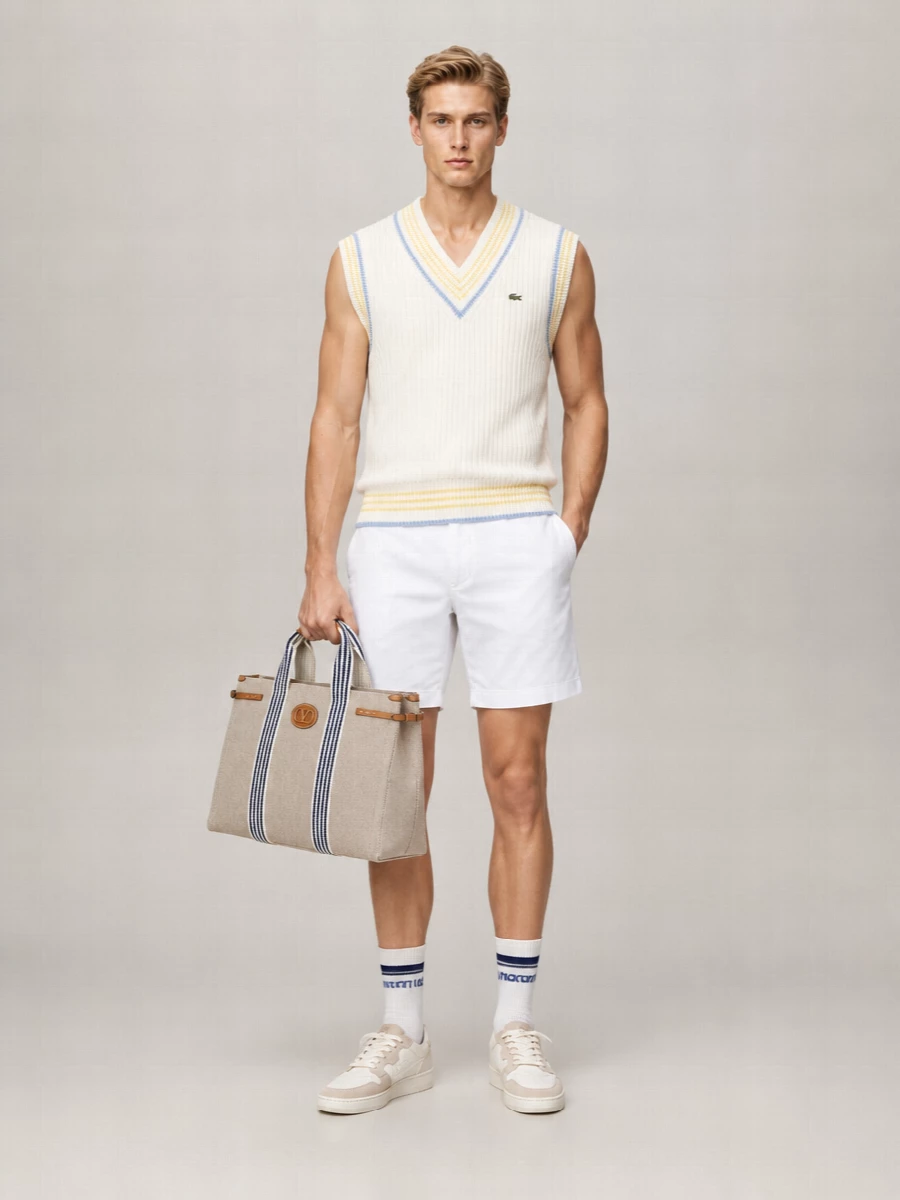 Lacoste Ribbed Knit V-Neck Vest
