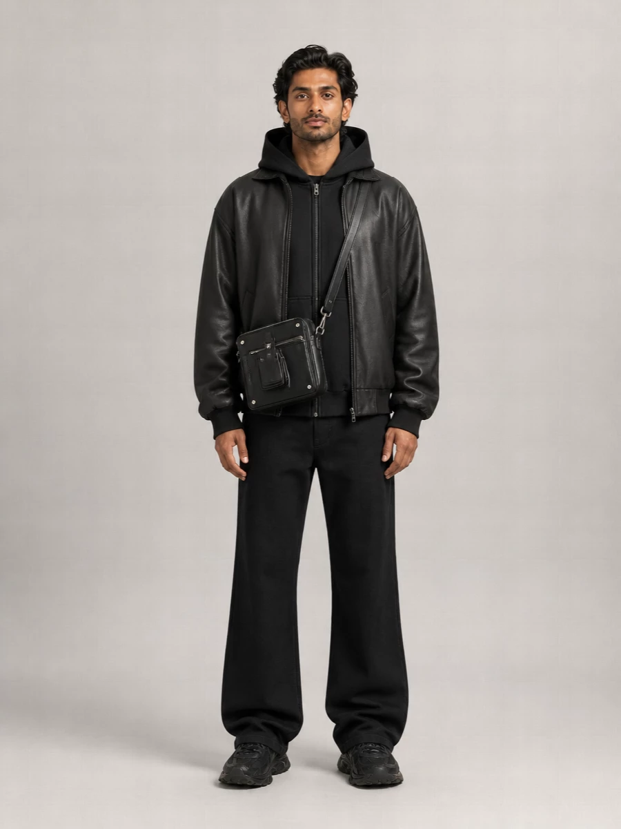 Balenciaga Lamb Leather Hooded Bomber Jacket