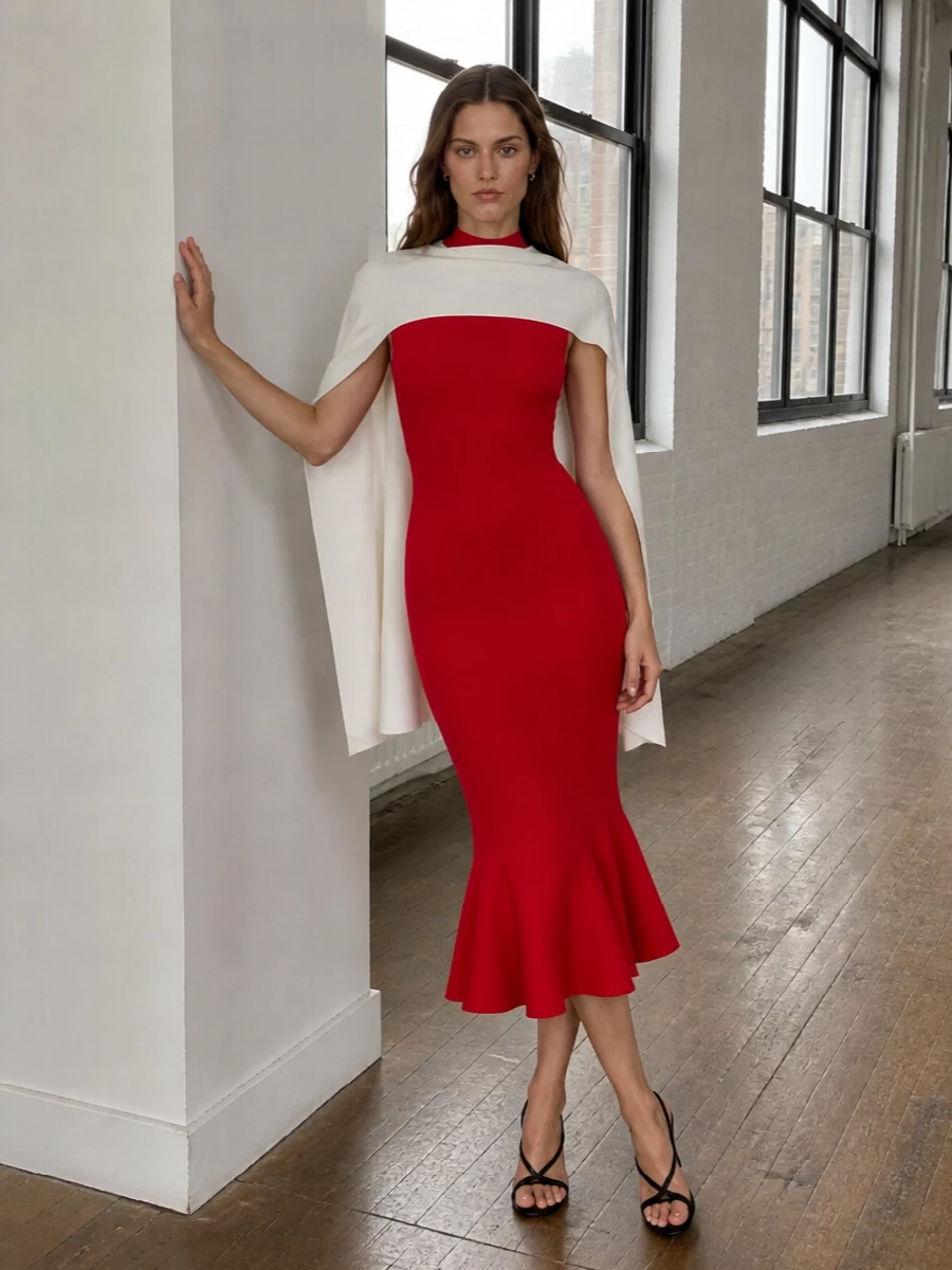 Jacquemus red midi dress black evening accessories