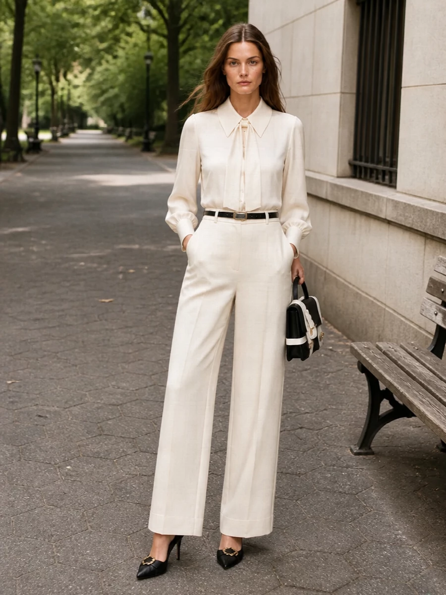 Dolce gabbana ivory blouse wide leg trousers