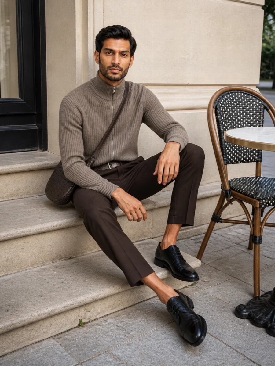 Margiela brown trousers taupe zip knit derby