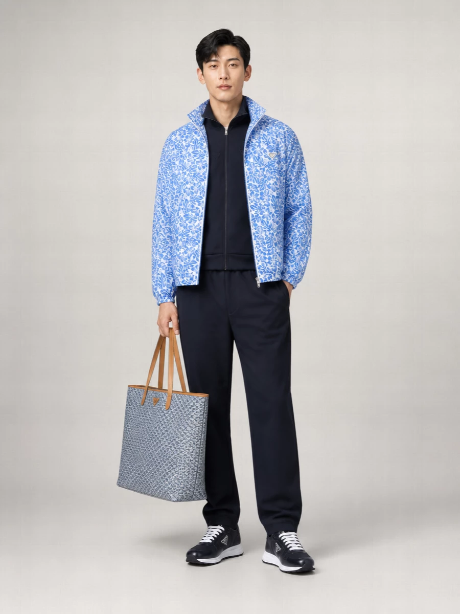 Prada Hooded Floral Nylon Windbreaker