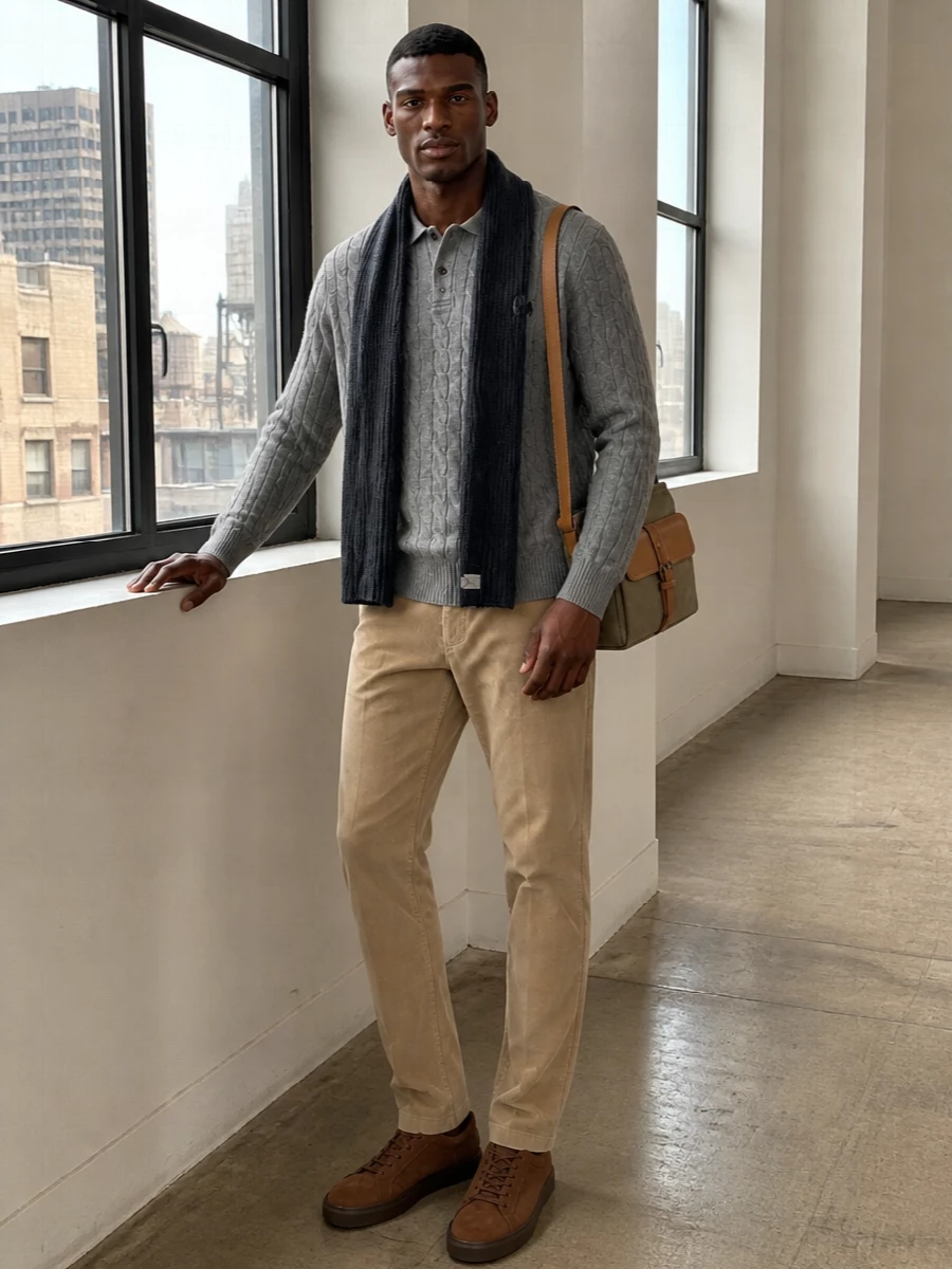 Polo ralph lauren grey knit camel cord outfit