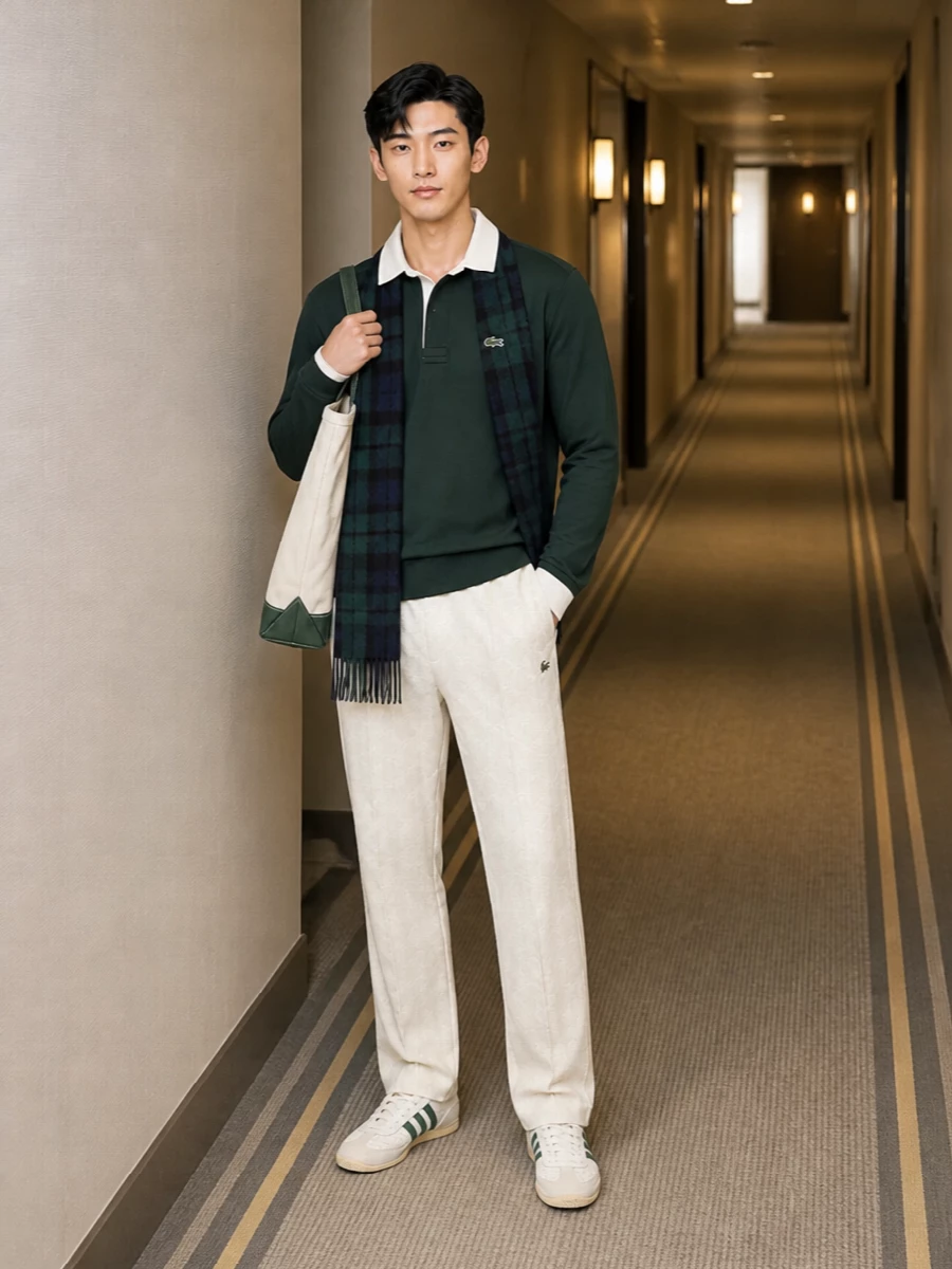 Lacoste rugby track pants adidas sneakers