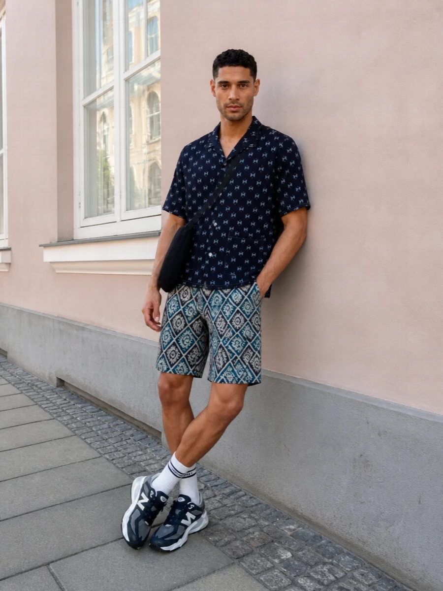 Needles patterned shorts camp shirt new balance