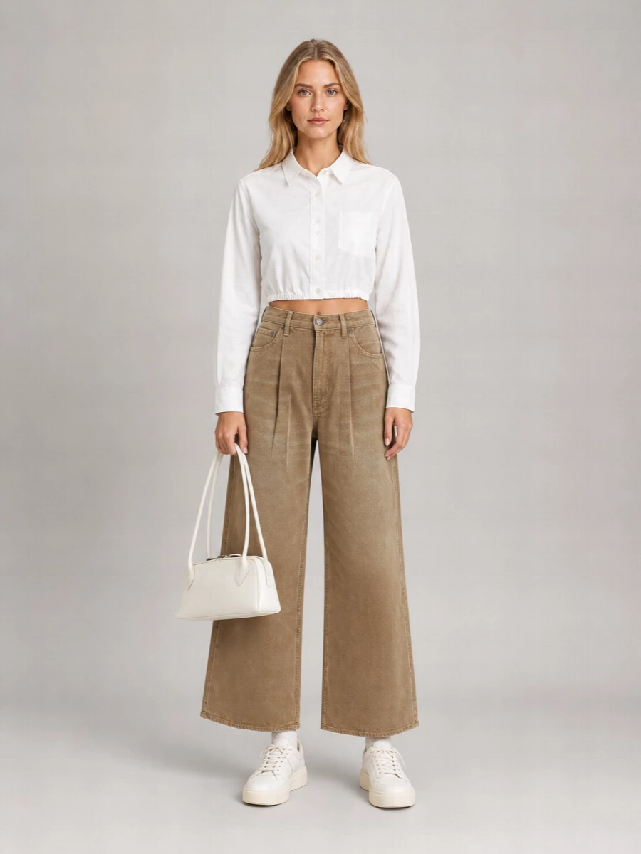 R13 Cotton Crossover Bubble Long-Sleeve Shirt