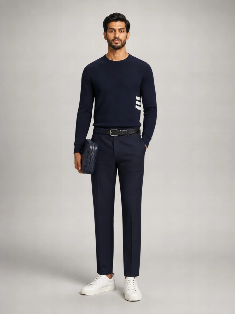 Thom Browne Cotton Fine-Knit Ribbed Crew-Neck Sweater