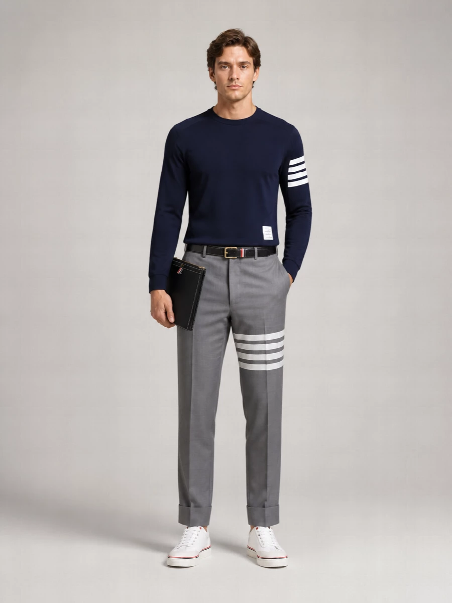 Thom Browne Cotton Ribbed Long-Sleeve Crewneck Sweater