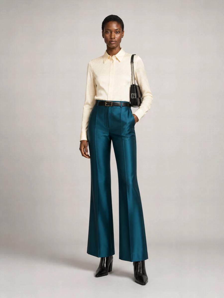 Fendi Silk High-Rise Flared Trousers