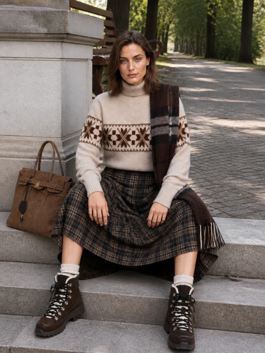 Kiton fair isle sweater brunello kilt skirt