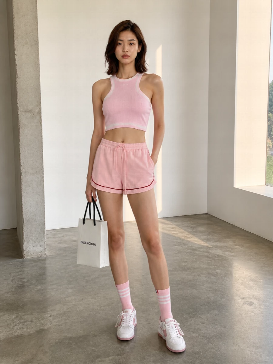 Off white pink running shorts tank set outfit