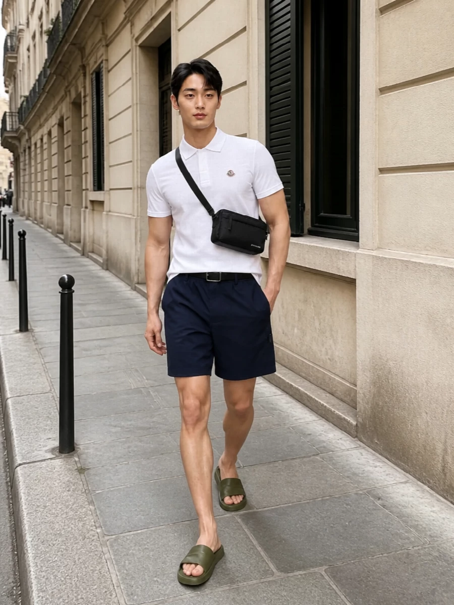 Moncler swim shorts polo resort athleisure outfit