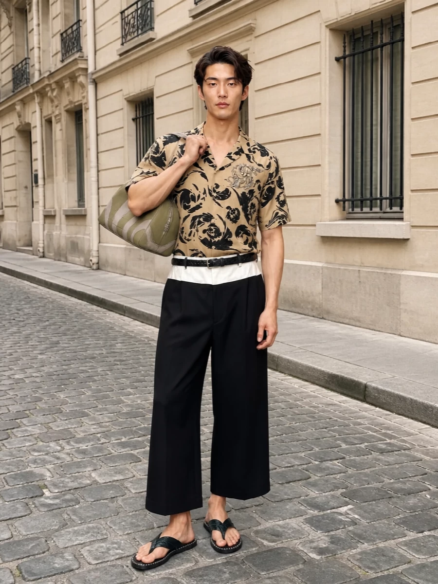 Dries van noten camp shirt wide leg trousers