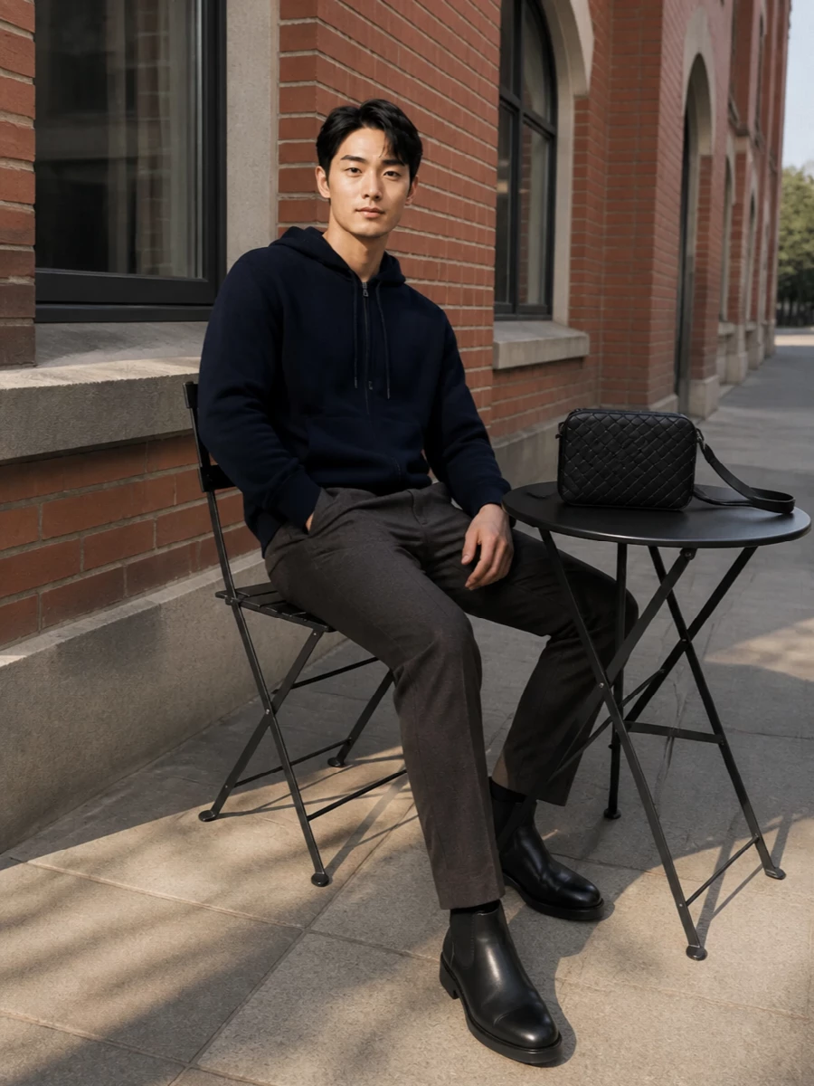 Bottega hoodie tailored trousers chelsea boots